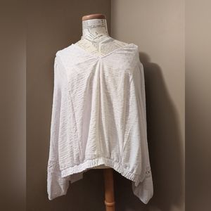 Lane Bryant V-Neck White Blouse 22 Detailed Sleeves
